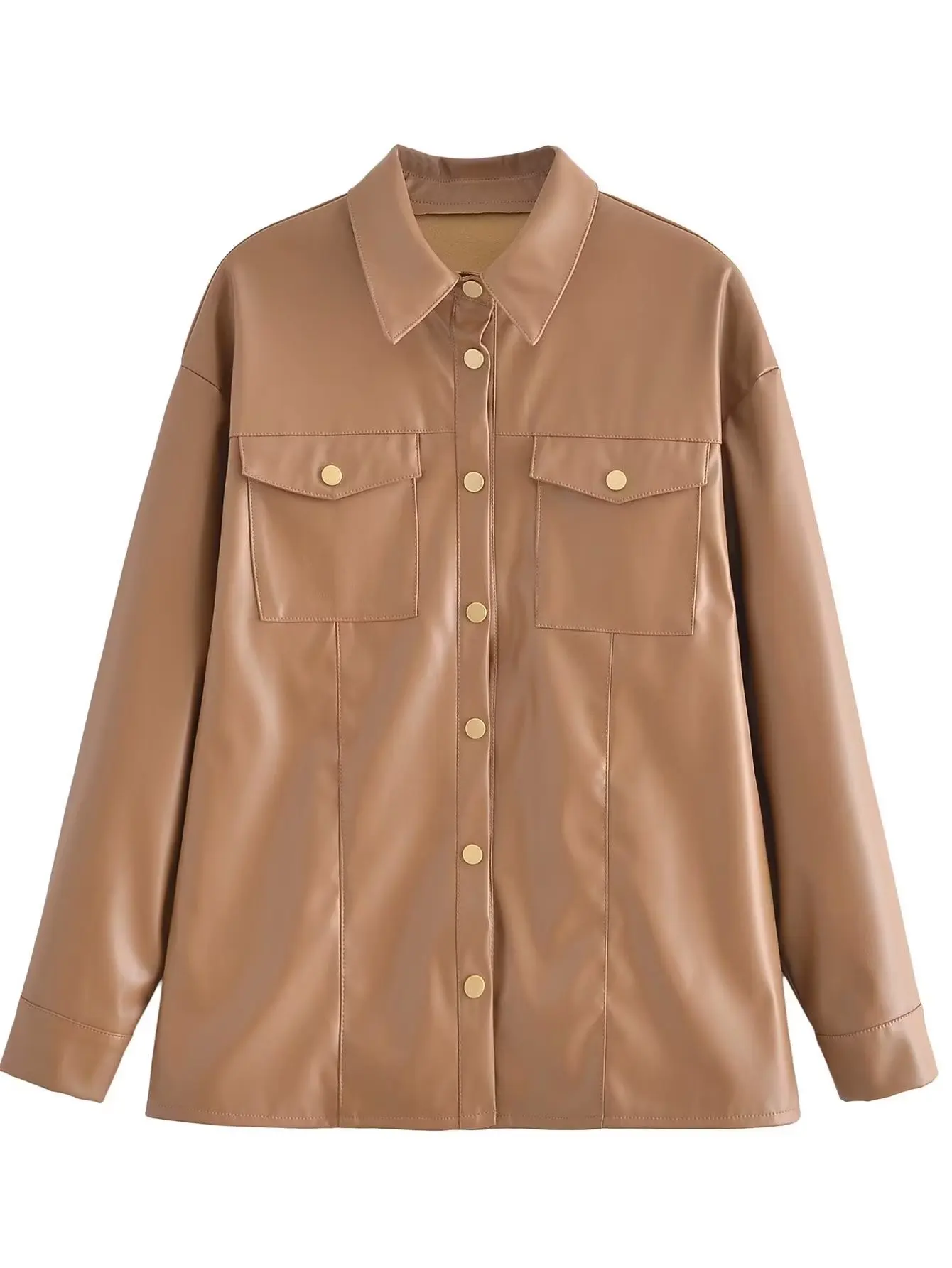 Nuove camicette in pelle PU oversize da donna chic 2023 primavera autunno cappotto Basic in ecopelle nera giacca da motociclista con colletto rovesciato