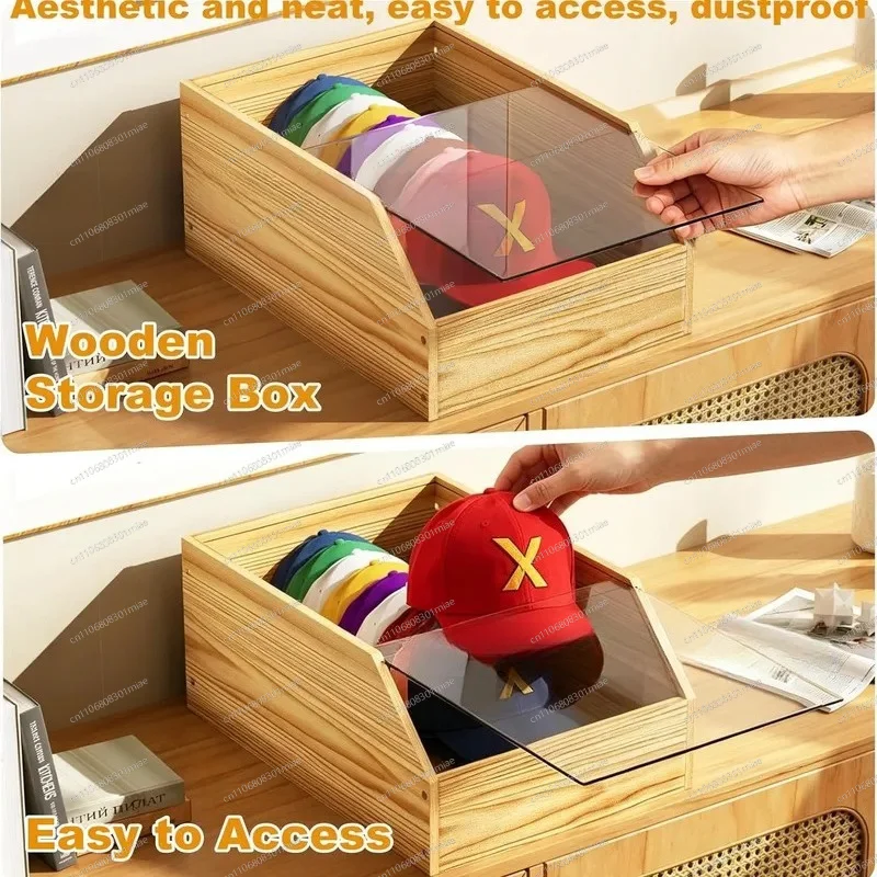 Solid Wood Baseball Cap Storage Box Household Hat Organizer Rack Display Stand for Caps Hats Keeping Shape Dustproof Home