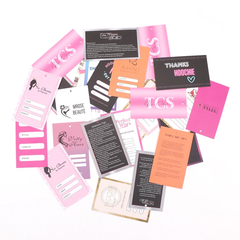 Custom Pakket Voor Pruiken Haar Bundels Papier Tag Met Uw Eigen Naam Of Logo Gratis Ontwerp Etiket Wrap 500 Stks/sets papier Hang Tag