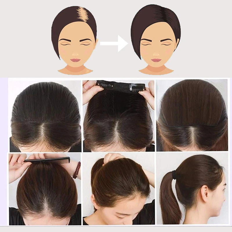 AZQUEEN Synthetic Straight Hair Pads Short Invisible Hair Extensions Thinning Hair Adding Hair Cushion For Daily Use Hairpieces