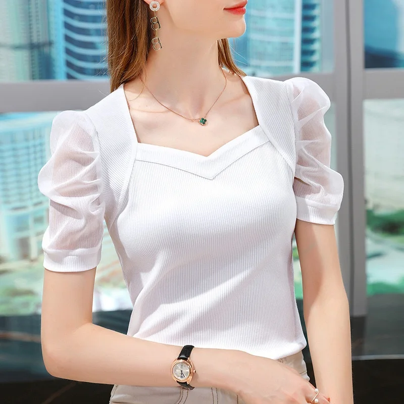 2024 New Summer Fashion T Shirt Woman Gauze Short Sleeve T-shirt Woman European Style Shirt Women Shirts