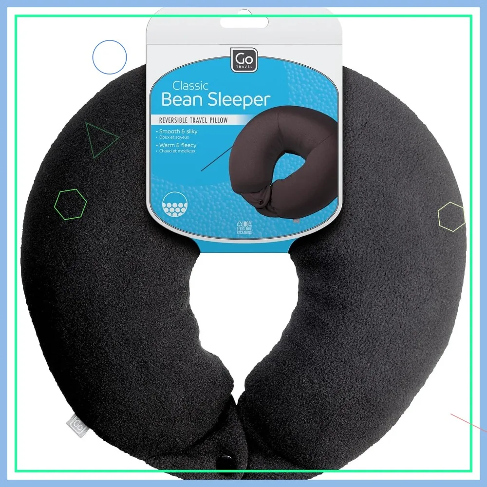 Micro Polybean Reisekissen, Ergonomische Nackenstütze für Flugzeug, Auto, Bus, Zug, Schwarz