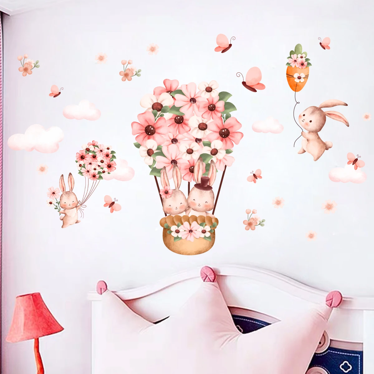 Animali dei cartoni animati Palloncino Farfalle Adesivi murali per la decorazione della camera dei bambini Camera da letto dei bambini Asilo nido