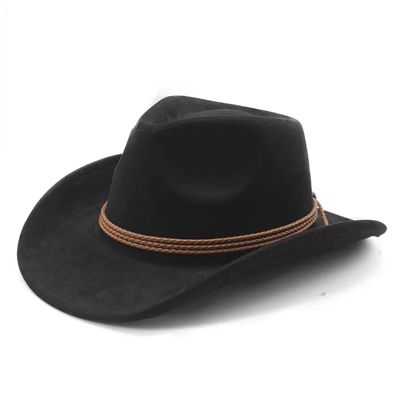 2025 Western-Cowboyhut im Ethno-Stil, Zylinder, Herbst und Winter, Filzhut für Herren und Damen, umgedrehte Kante, Jazz-Hut – Detail 5