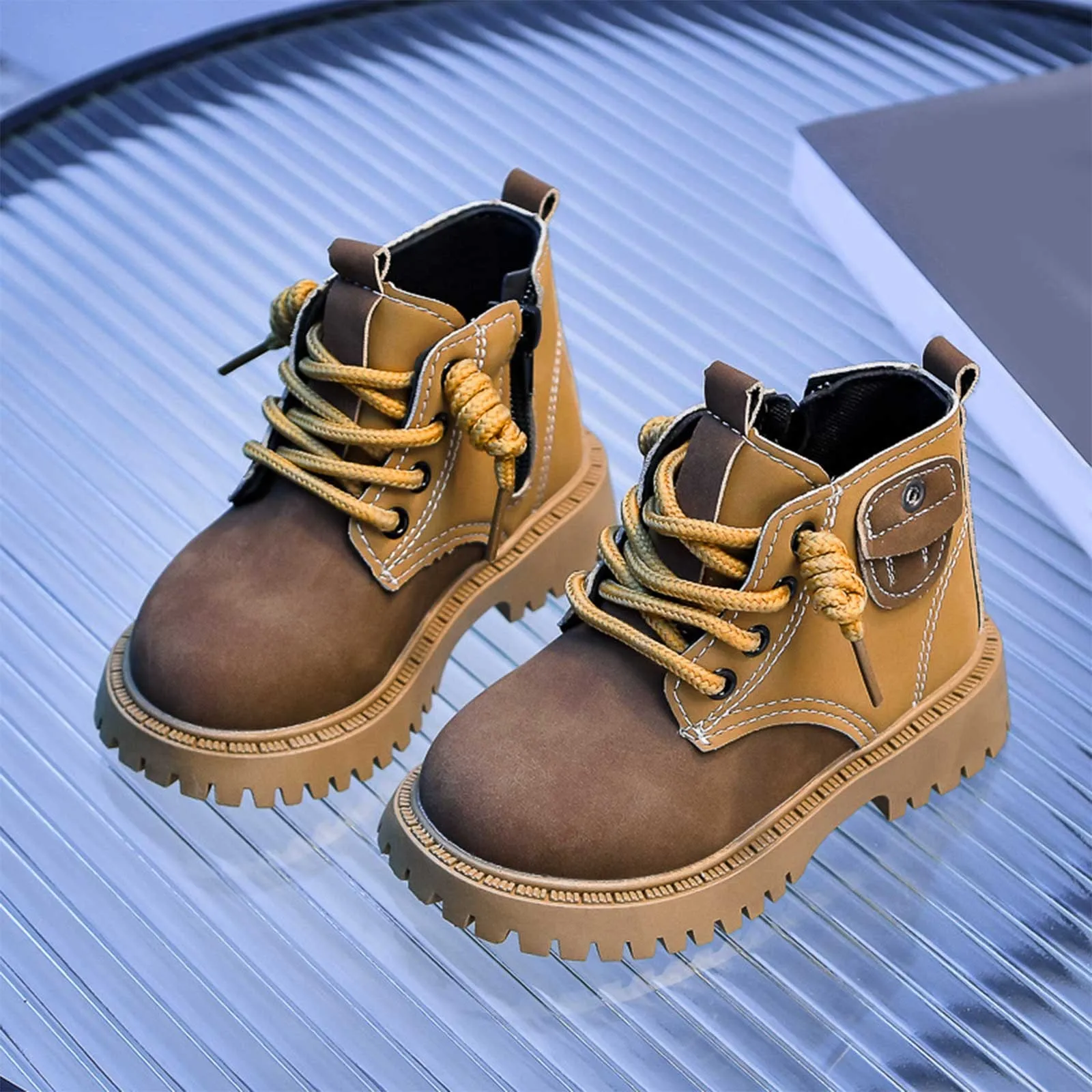 Bottes en cuir polyvalentes pour enfants, bout rond, fermeture éclair latérale, bottes courtes de rinçage pour tout-petits, mode décontractée pour