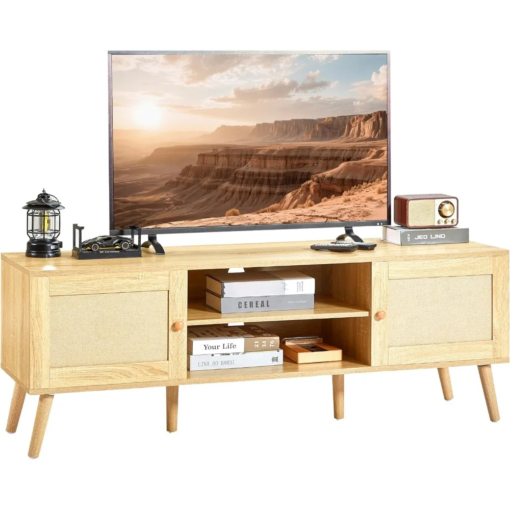 

TV Stand for 60/55/50 inch TVs, TV Stands for Living Room, Entertainment Center with Shelves & 2 Storage Cabinets, Mid Century M