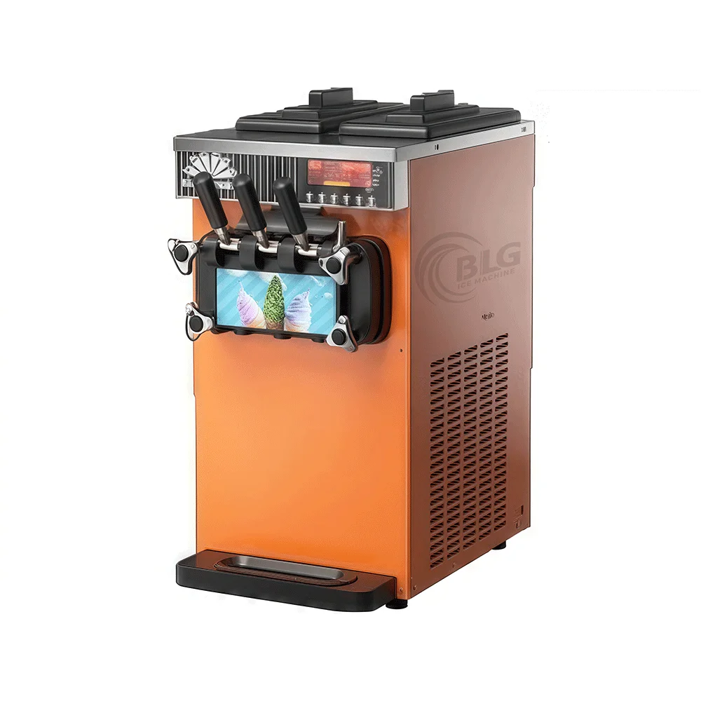 

BLG Commercial Ice Cream Machine, 3-outlet Table Ice Cream Soft Serve Ice Cream Maker with Overrun 2 Hoppers
