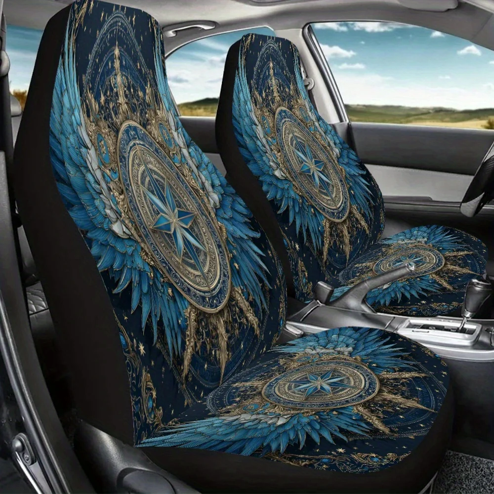 قطعتان من فن البوصلة السماوية، أغطية مقاعد السيارة المطبوعة للنساء والرجال، واقي المقاعد الأمامية للسيارات العالمي يناسب السيارة وسيارات الدفع الرباعي