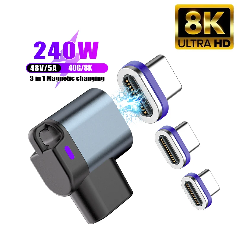 

Type-C 240W Magnetic Adapter USB-C to USB-C Fast Charging USB4.0 Connector 40Gbps 8K@60Hz Thunderbolt 4/3 for iPhone17 Macbook