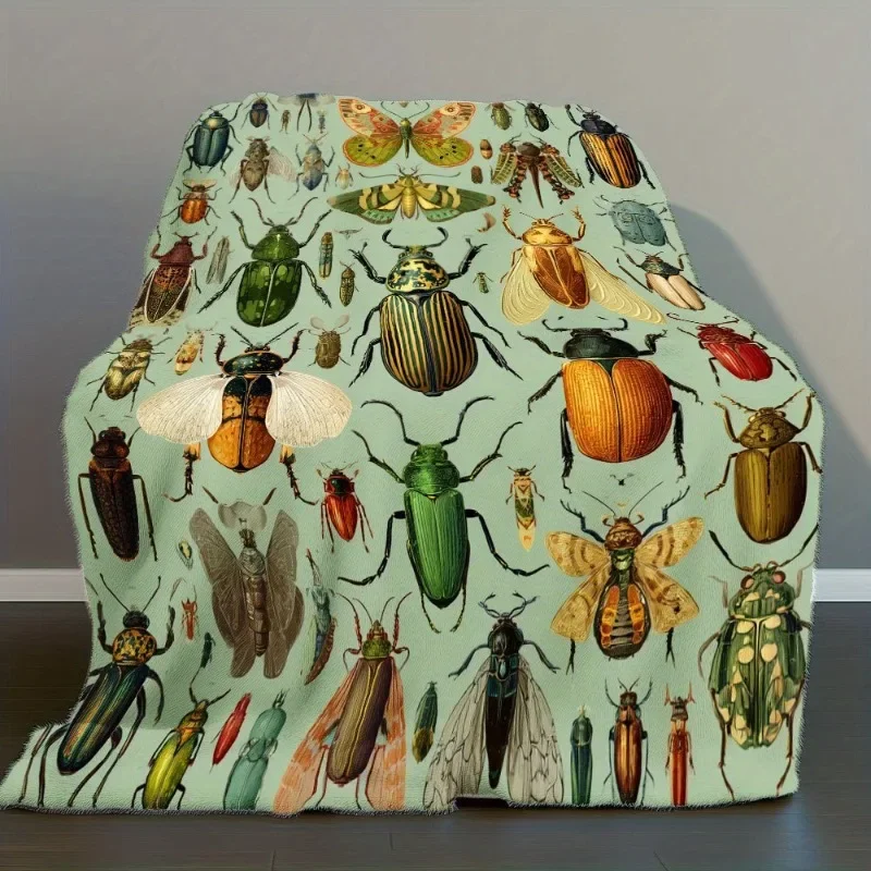 Retro Style Insect Series Flange Velvet Blanket College Style Digital Printing Soft Versatile All Seasons