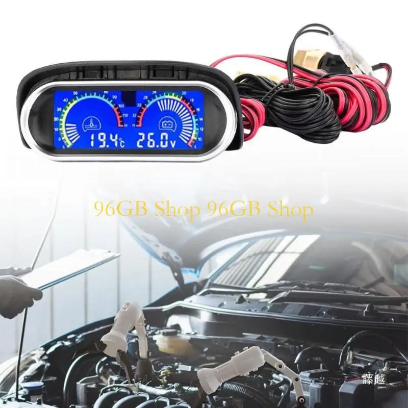

96GB Convenient Installation LCD Digital Display Water Temperature Voltmeter Gauge For Vehicles