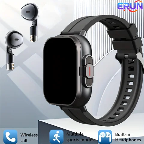 A 2-In-1 Smartwatch with Built-In TWS Earphones, Supporting Wireless Charging, 2.01 High-Definition Display, Multiple Sports Modes, Weather And Calendar Functions, Rechargeable Lithium Battery, Pedometer, Music Control, Wireless, Silicone Strap