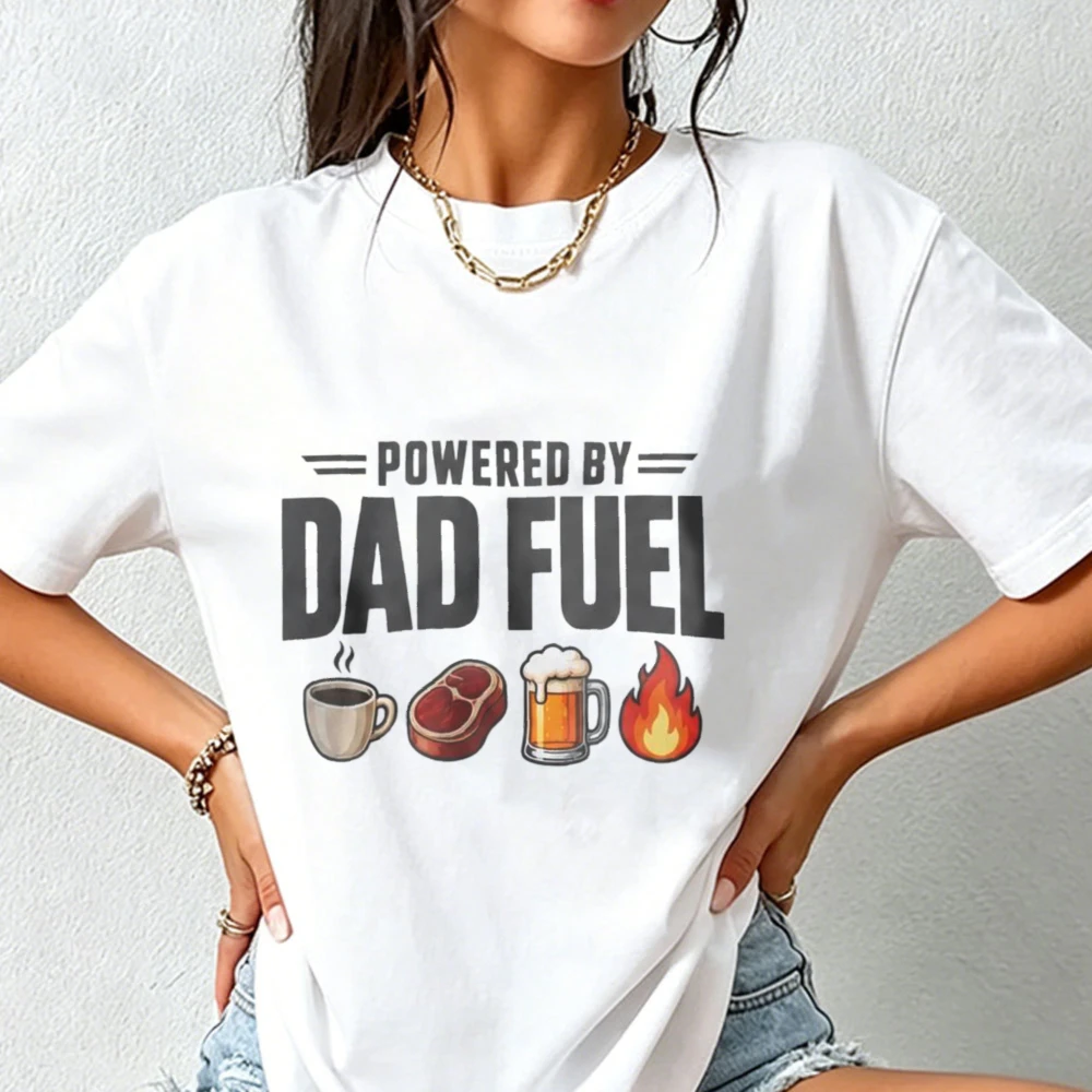 Dad Fuel T-Shirt for Men Coffee Steak Beer BBQ Dads Cotton Tee Funny Fathers Day Graphic Novelty Breathable High Quality Cotton