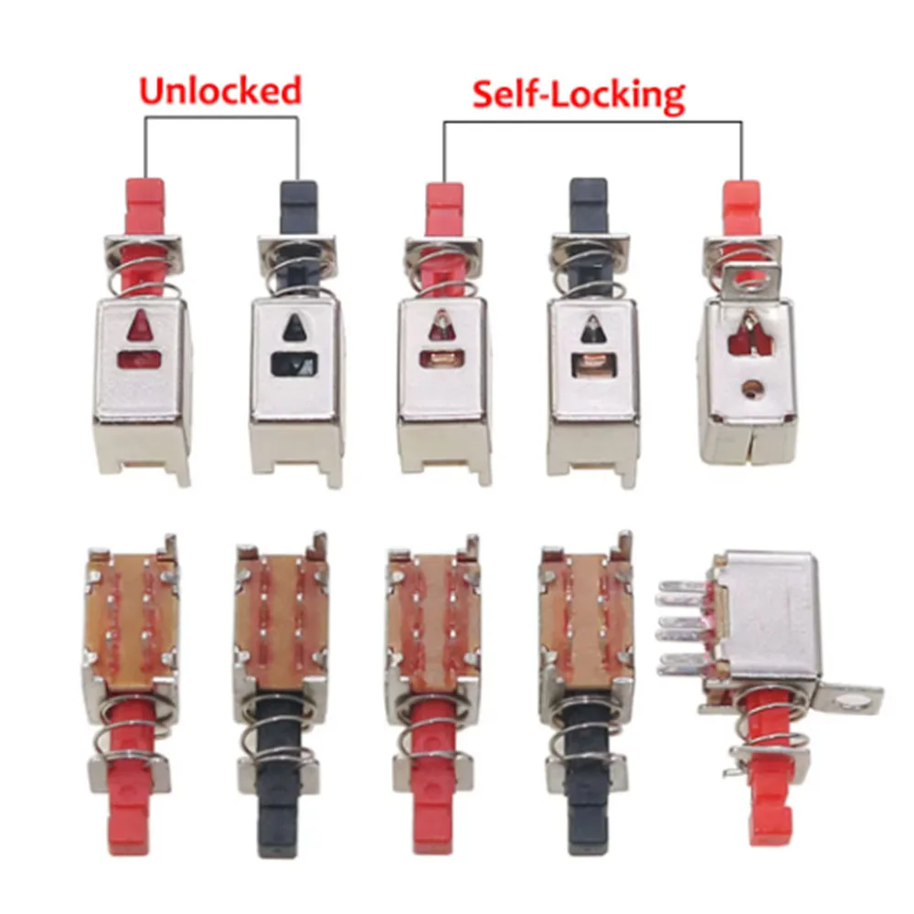 

10PCS PS-22F02 A03 6Pin Right Angle PCB Latching Push Button Switch DPDT Double Pole Self/No-Locking Key Power Switches