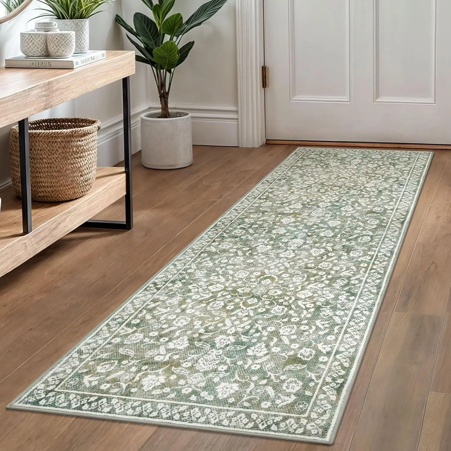 Retro Persian Floral Long Carpet, Washable Corridor Runner Rug, Anti-Slip Entrance Mat for Boho Kitchen & Hallway Home Decor