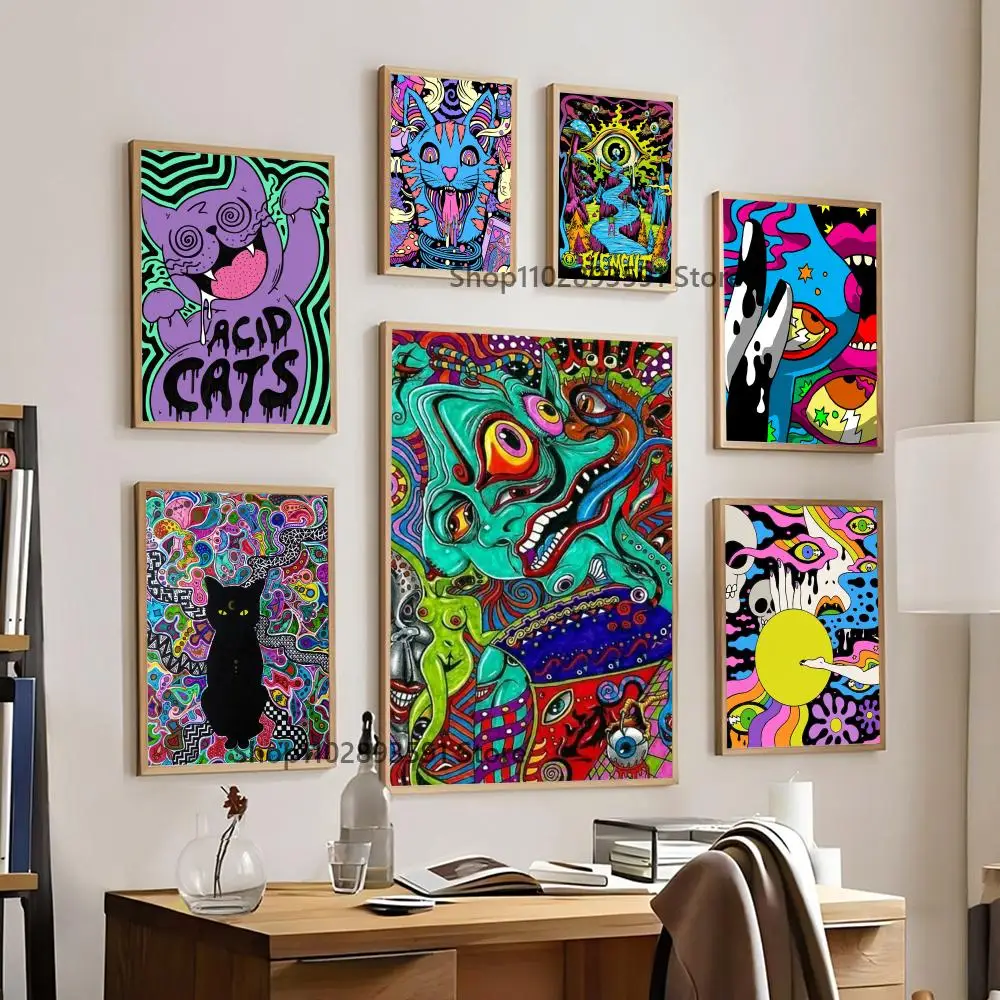 1pc colourful psychedelic cat Poster Paper Print Home Bedroom Entrance Bar Cafe Art Painting Decoration