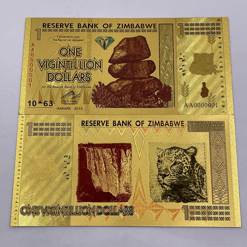 1 قطعة أكثر أنواع زيمبابوي الذهب البنكنوت تريليون الكمية YOTTALILION دولار الذهب زيمبابوي الحيوانات الأوراق النقدية للهدايا