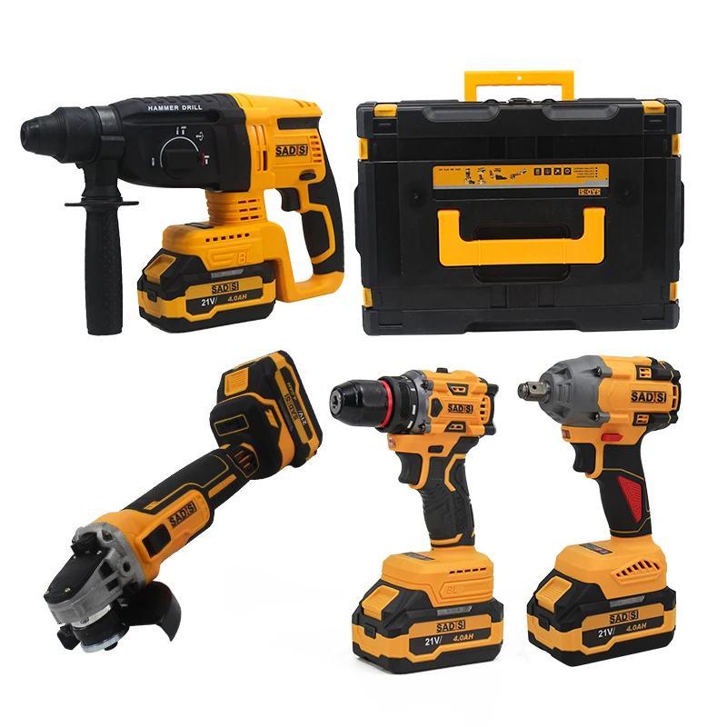 SADIS  Brushless Power Tool Kits Electric Hammer Impact Drill Brushless Angle Grinder Portable Combination Tool Set