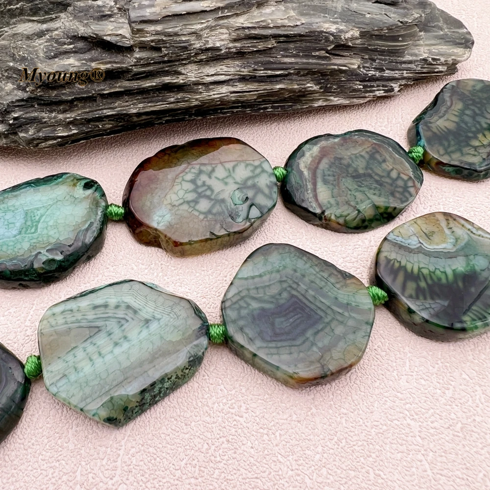 Large Freeform Green Dragon Veins Agates Slice Focus Pendant Beads For DIY Jewelry Making MY231206