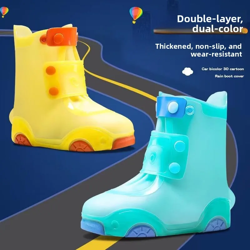 

Thickened Silicone Anti-slip Wear-resistant Student Rain Boot Covers with Buckle Waterproof Shoe Covers Children's Shoe Covers
