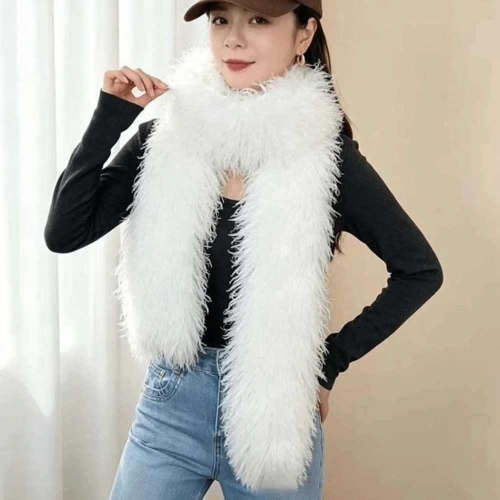 Thick Faux Fur Scarf Double Sided Multi Color Fluffy Winter Shawl Soft Fuzzy Texture Curly Fur Wrap Winter Vacation
