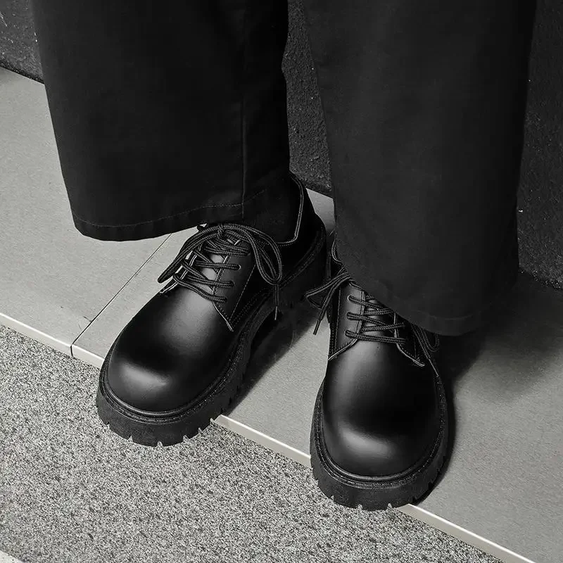 Zapatos formales de cuero para el trabajo para hombres, zapatos de estilo coreano con cordones para estudiantes, zapatos de boda, trabajo para adolescentes, oficina británica