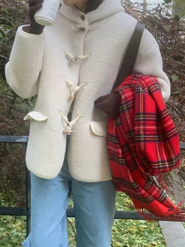 Carino coreano Sle ort Fur Jaet cappello invernale da donna design vestibilità ampia cappotto grande bottone ad angolo caldo adorabile college Sle