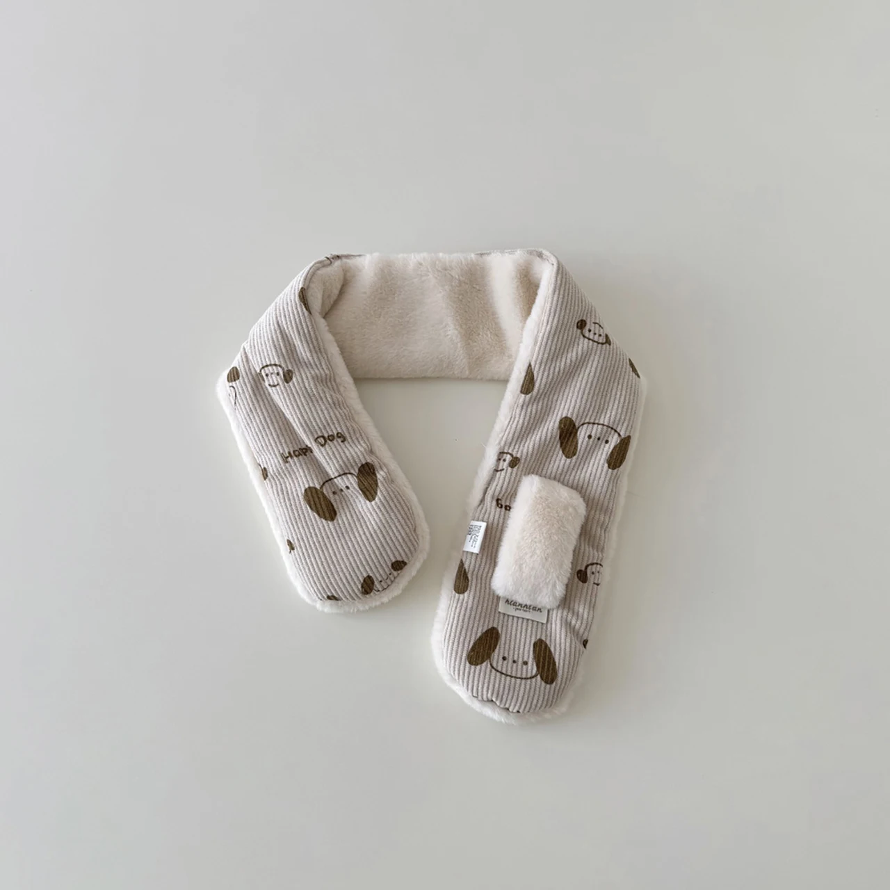 Cartoon Cute Puppy Print Baby Gloves Soft Plush Corduroy Anti-Cold Winter Warm Cross Neckerchief Toddler Kids Windproof Gloves