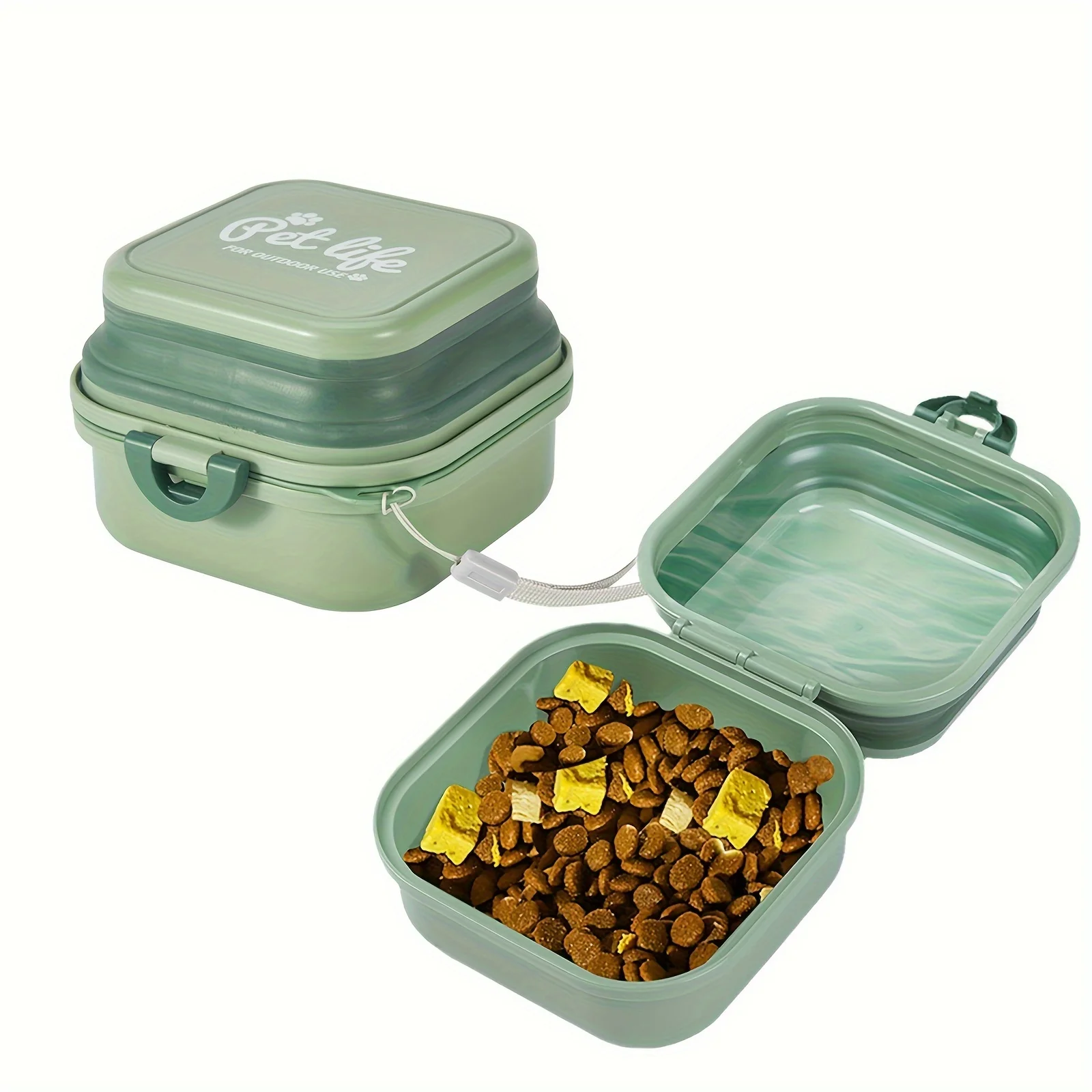 Tazón Portátil Plegable para Mascotas 2 en 1, Tazón de Agua y Comida para Perros a Prueba de Fugas con Tapa y Cordón para Perros y Gatos, para Acampar al Aire Libre y Pasear