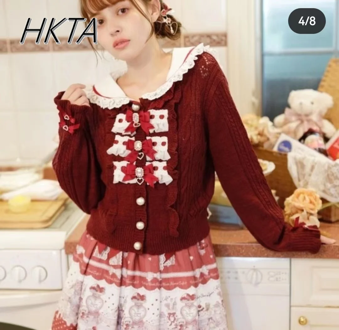 Japanese Style Mine Series Knitwear Sweater Women Autumn Winter Women's Sweet Rhinestone Bowknot Lolita Liz Knit Sweater Tops