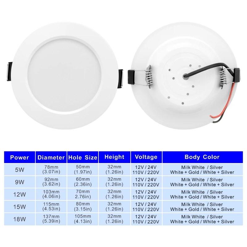 10pcs/lot Led Downlight 12V 24V 110V 220V 5W 9W 12W 15W 18W Recessed Ceiling Light 3/4/5 inch Round Panel Down Light Spotlight