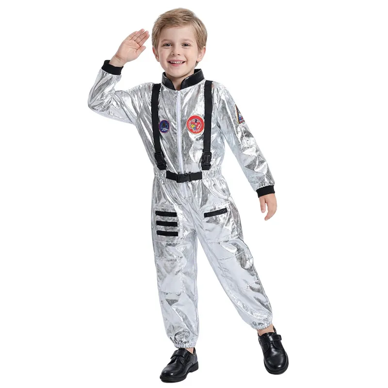 Disfraz de astronauta para niños, disfraz de Halloween con cremallera y cuello levantado, traje de fiesta, aventura espacial, Cosplay para niños y niñas, fiesta de baile de vacaciones