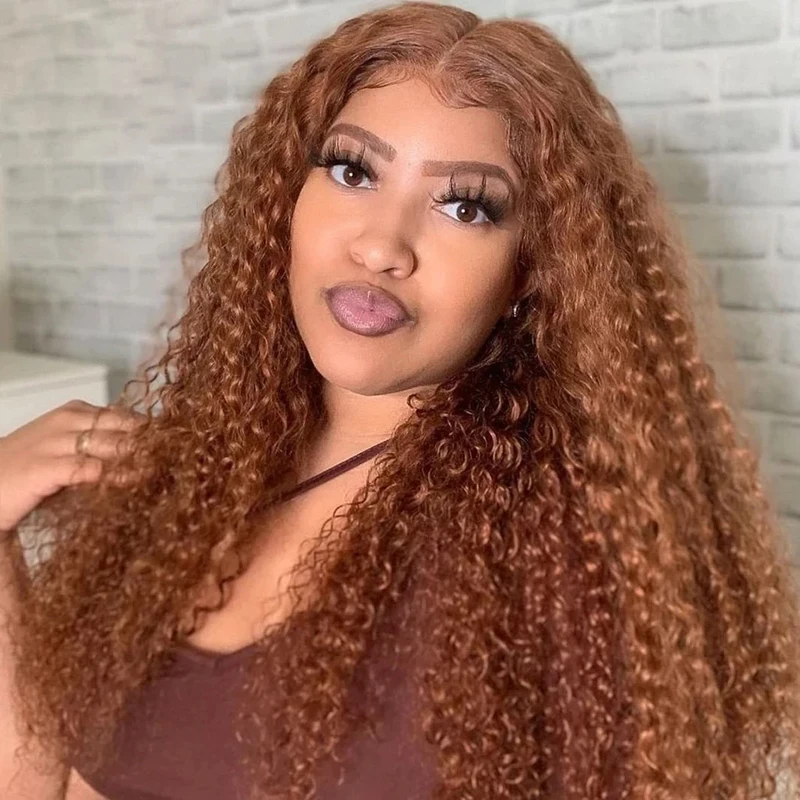 Ginger Brown Curly 13X4 Lace Front Wigs Heat Resistant Synthetic Transparent 180 Density Wigs For Women for Daily Party Use