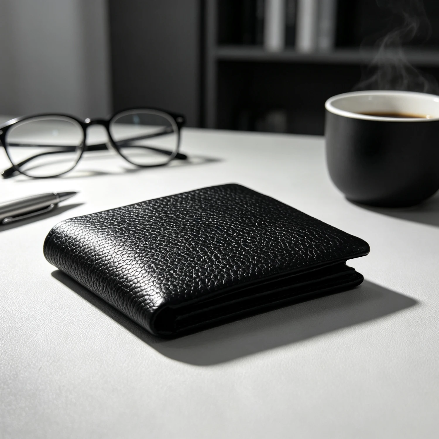 Men's PU Leather Bifold Wallet, 5 Card Slots, ID Window, Zipper Coin Pocket, Slim Short Wallet for Business & Daily Use