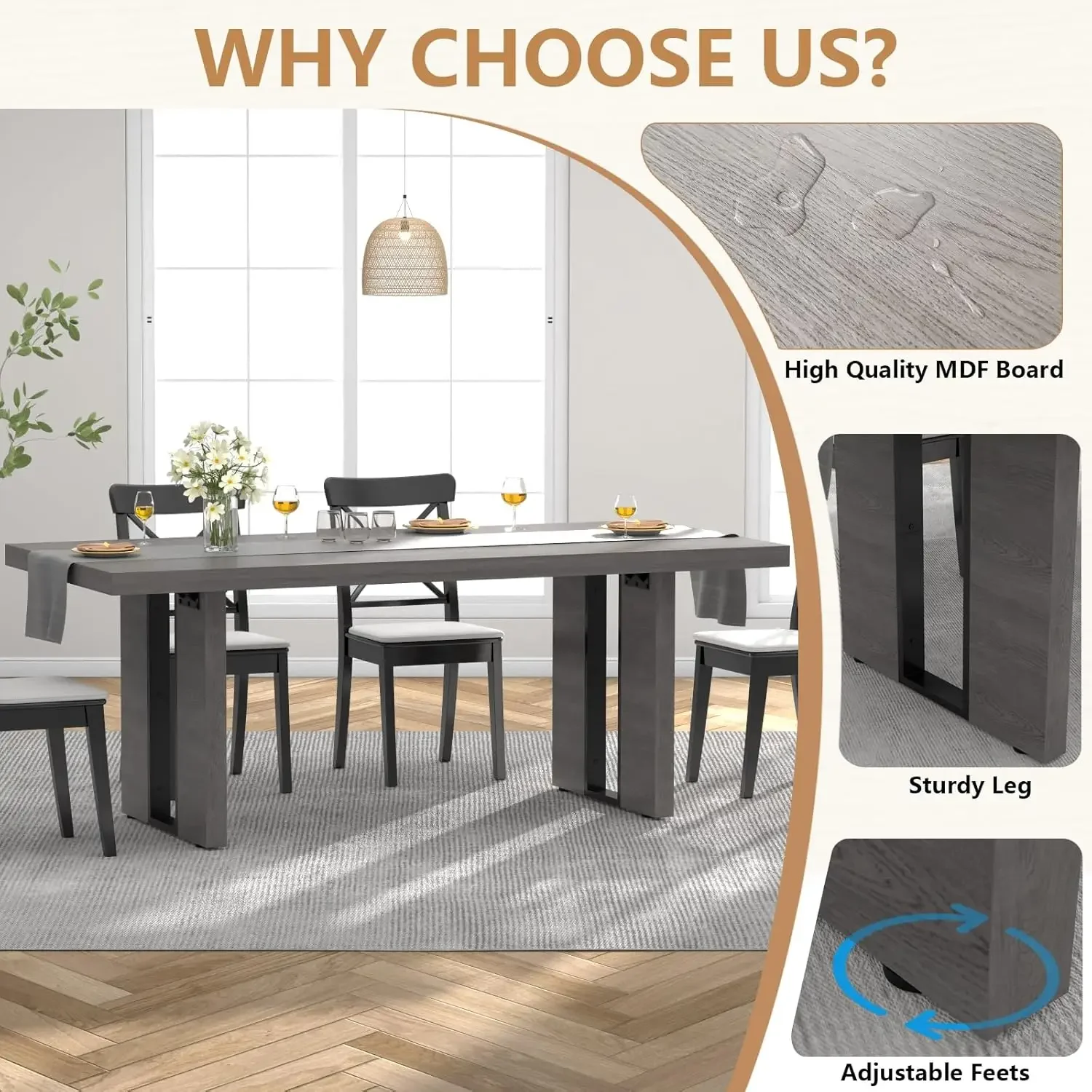 [New Arrival, Limited Stock!]70.8 Inch Dining Table, Rustic Farmhouse Kitchen Table for 6-8 People, Large Dinning Room Furniture