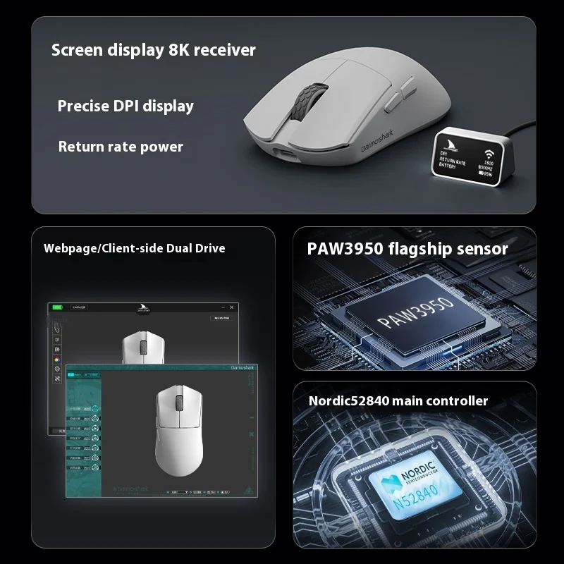 

Darmoshark M3XSPRO Bluetooth Gaming Mouse 45g Lightweight Wireless Tri-mode PAW3950 Sensor 8KHz Polling Rate Laptops Accessories