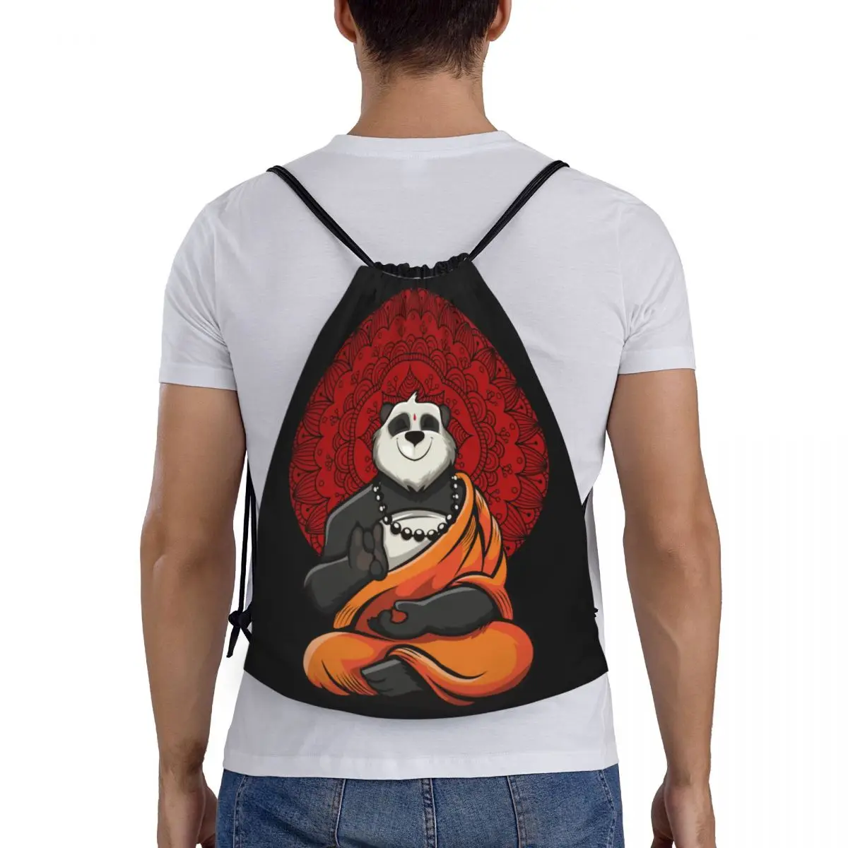 Saco de cordão personalizado Panda para treinamento, ioga, meditação, esportes, ginásio, mulheres, homens, personalizado