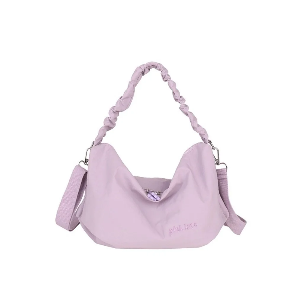 

Korean Solid Color Pleated Shoulder Bag Leight Weight Large Capacity Nylon Crossbody Bag Casual Leisure Women's Handbags Travel