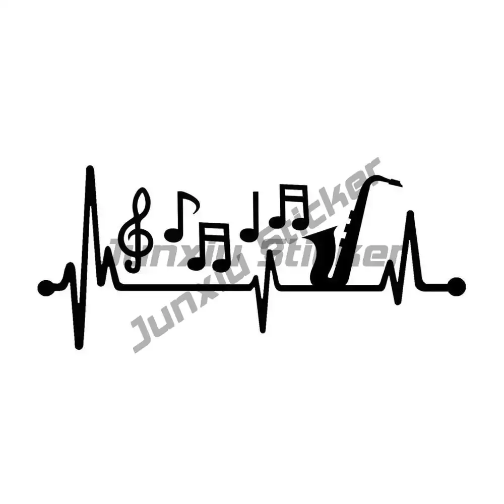 

Car Sticker Sax Saxophone Musical Notes Heartbeat Vinyl Black White Decal
