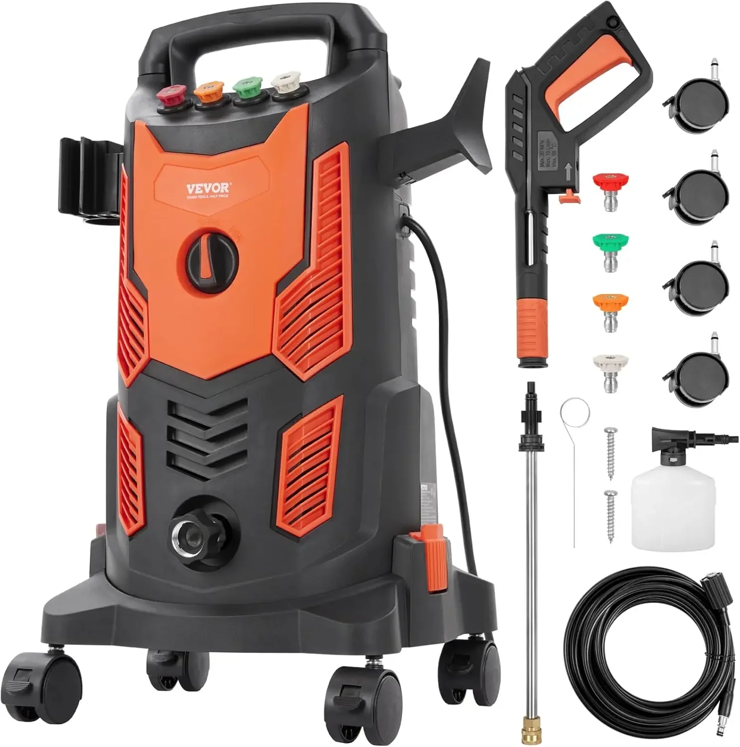 Electric Pressure Washer, 2300 PSI Max. 1.9 GPM, 1900W Power Washer w/ 26 ft Hose, 4 Quick Connect Nozzles, Foam Cannon