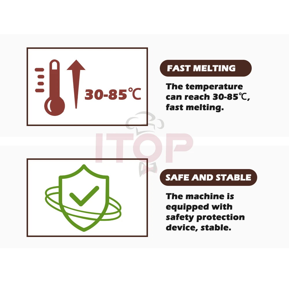 ITOP Electric Chocolate Melting Machine Digital Display Chocolate Melting Furnace Air Heating No Water Need 220-240V 110V/60Hz