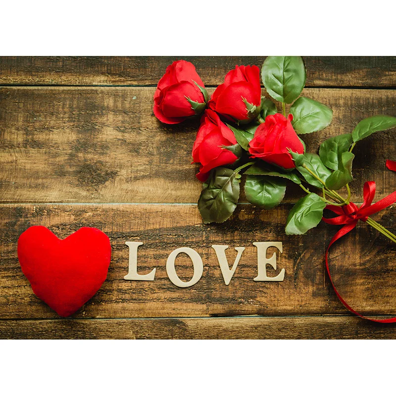 Vinyl Custom Valentine Day Photography Backdrops Prop Love Heart Rose Flower Wooden Floor Photo Studio Background  ZOOM-05