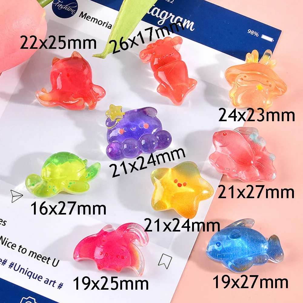 10PCS Clear Cute Marine Creatures Series Resin Flat Back Cabochons For Scrapbooking DIY Jewelry Craft Embellishments Accessories