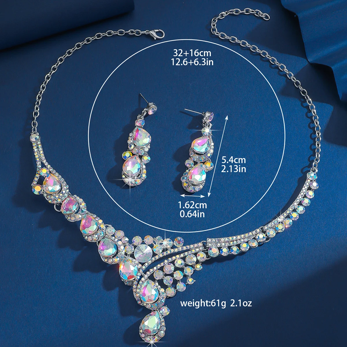 Cross border dazzling gemstone set adorned with diamond necklace, earrings, party and dance party two-piece set