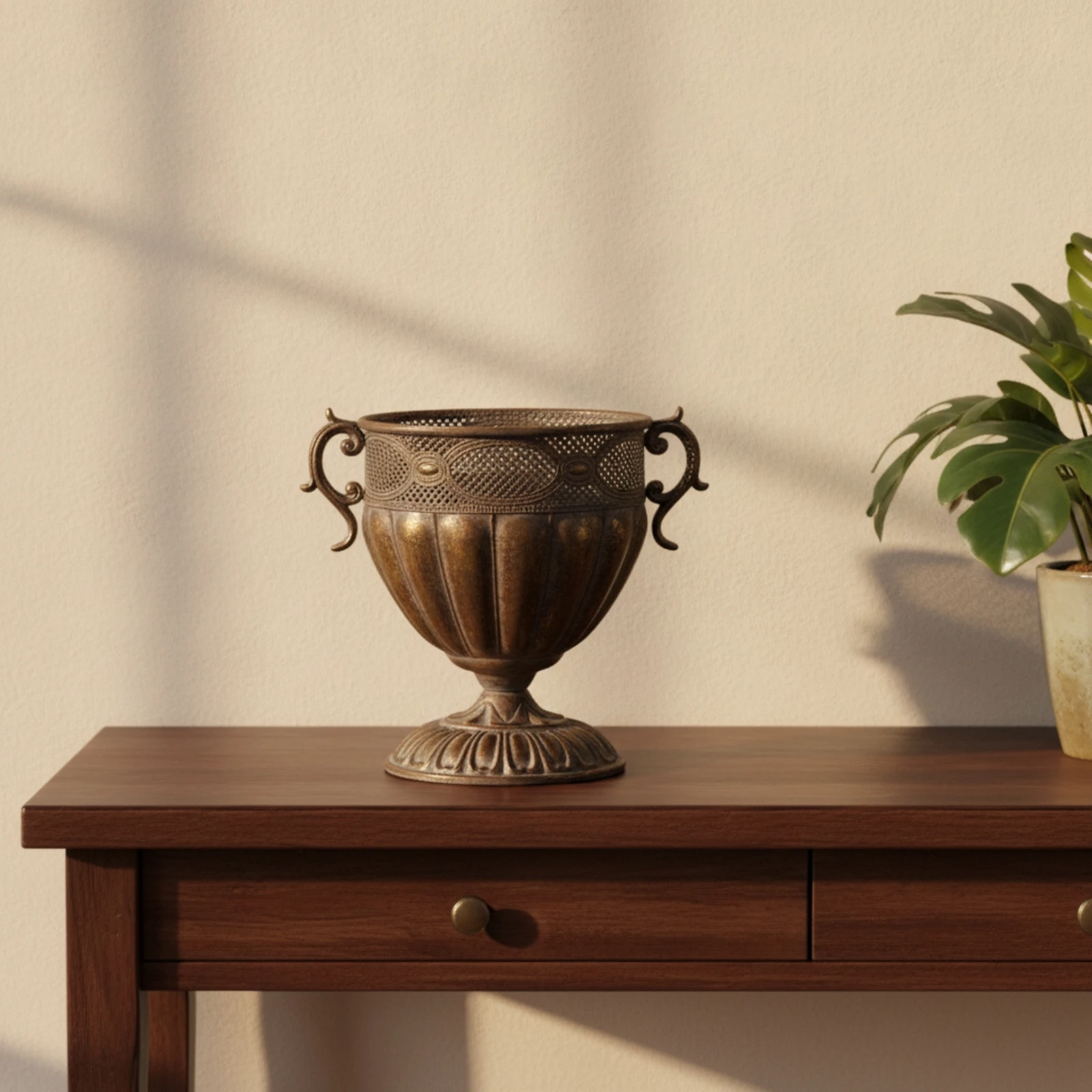 Urn Planter with Handles Scroll-Handled Flower Vase with Pedestal Base Urn with Handles Perforated Weathered for Decorators