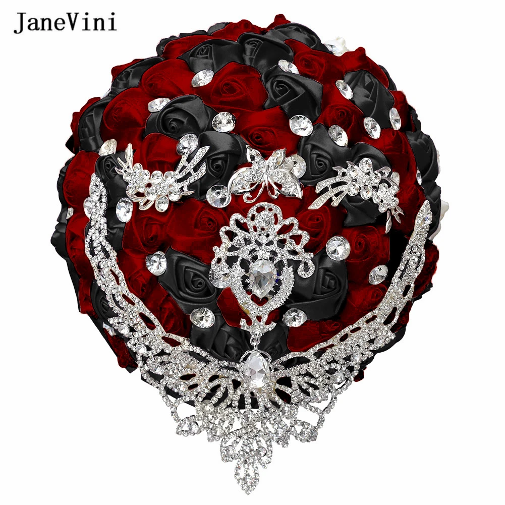 JaneVini – Bouquets de mariée de luxe, broche avec poignée de ruban en cristal, fait à la main, Roses en Satin, bijoux, accessoires de mariage