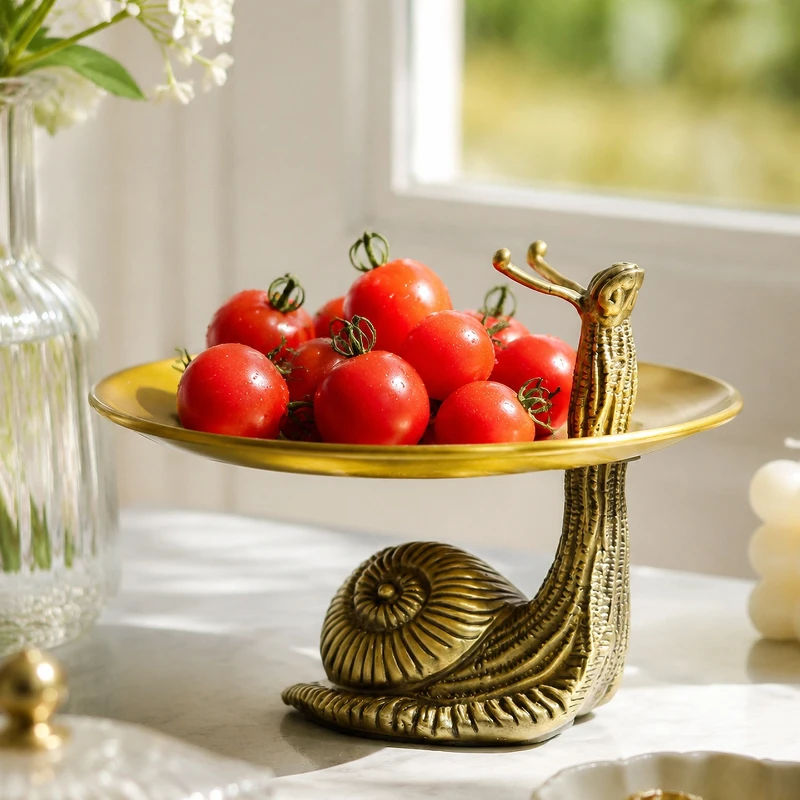 Brass Tray, Creative Snail Shape Living Room Coffee Table, Dining Table Storage Plate, Vintage Decorative Fruit Plate