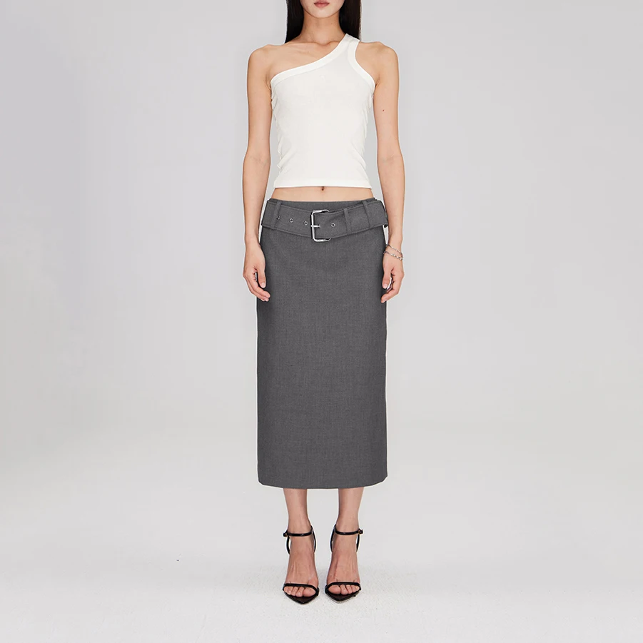 

Metal big iron buckle big belt suit half skirt fashionable and elegant y2k high waist straight Women's skirt 2023 summer new