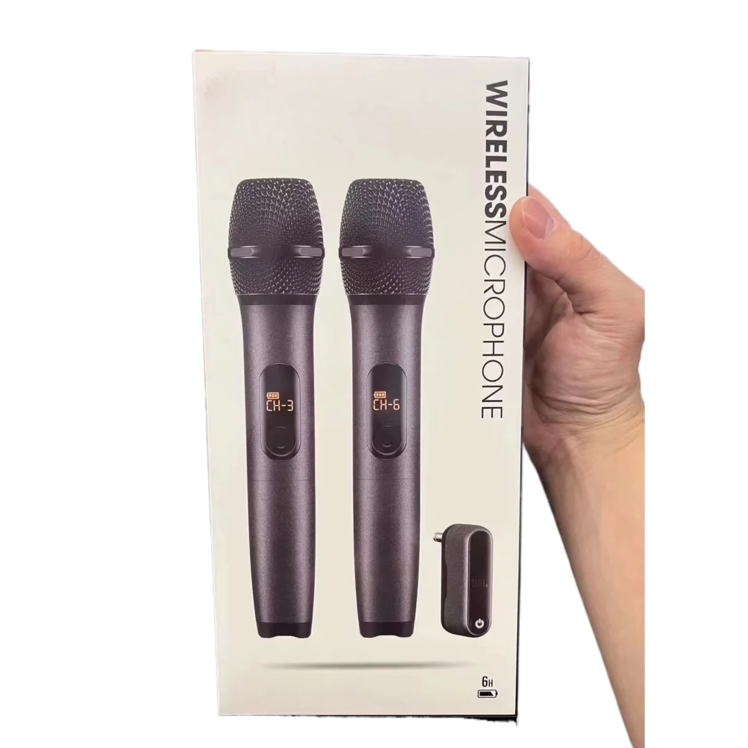 

High Quality 2-Channel Wireless Karaoke Microphone System Ultra-High Frequency Rechargeable Handheld Microphone for Singing