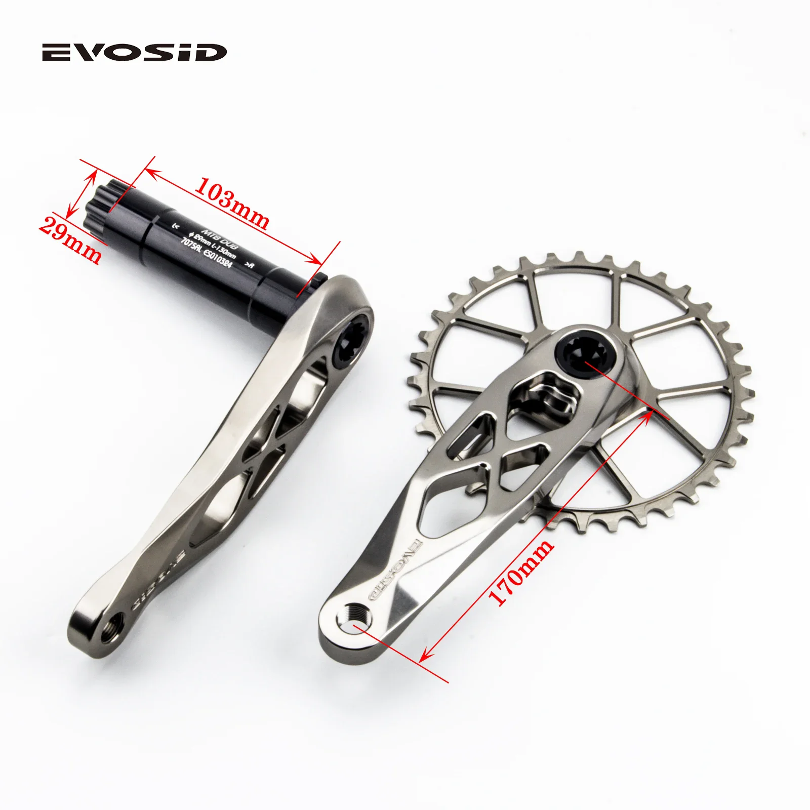 EVOSID Ultralight MTB Bike Crank 165mm DUB Axis 29mm Mountain Bicycle Crankset 170mm 3-nail Straight Installation For Enduro AM